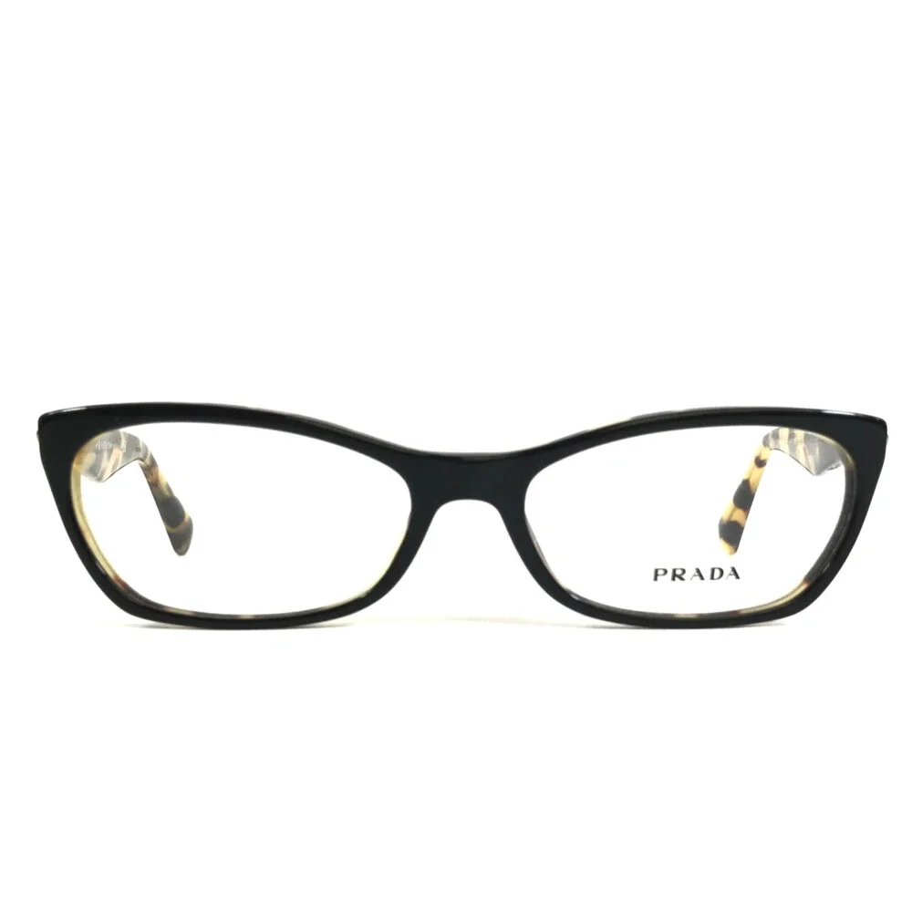 Prada Eyeglasses Frames VPR15P NAI-1O1 Top Black Medium Havana Cat Eye 53-16-135